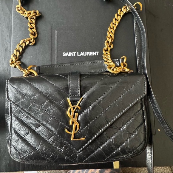 Saint Laurent Quilted Black Shoulder Bag with Gold Chain